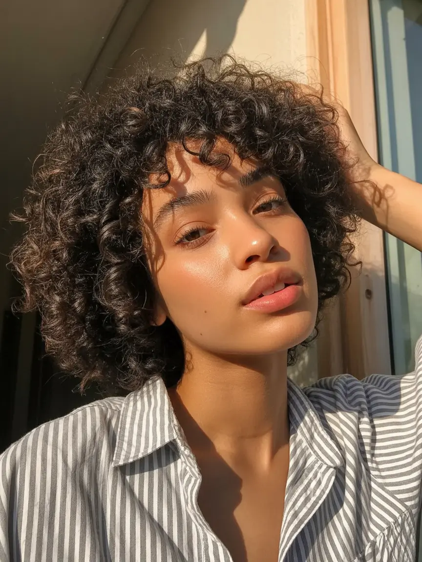 best spring hairstyles trends black women 2026 + Soft Curly Bob With Airy Fringe