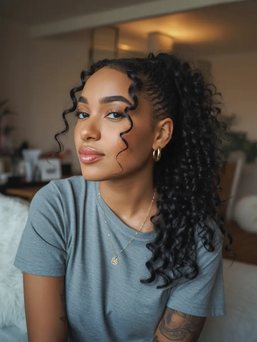 best spring hairstyles trends black women 2026 + High Curly Ponytail With Side-Swept Definition