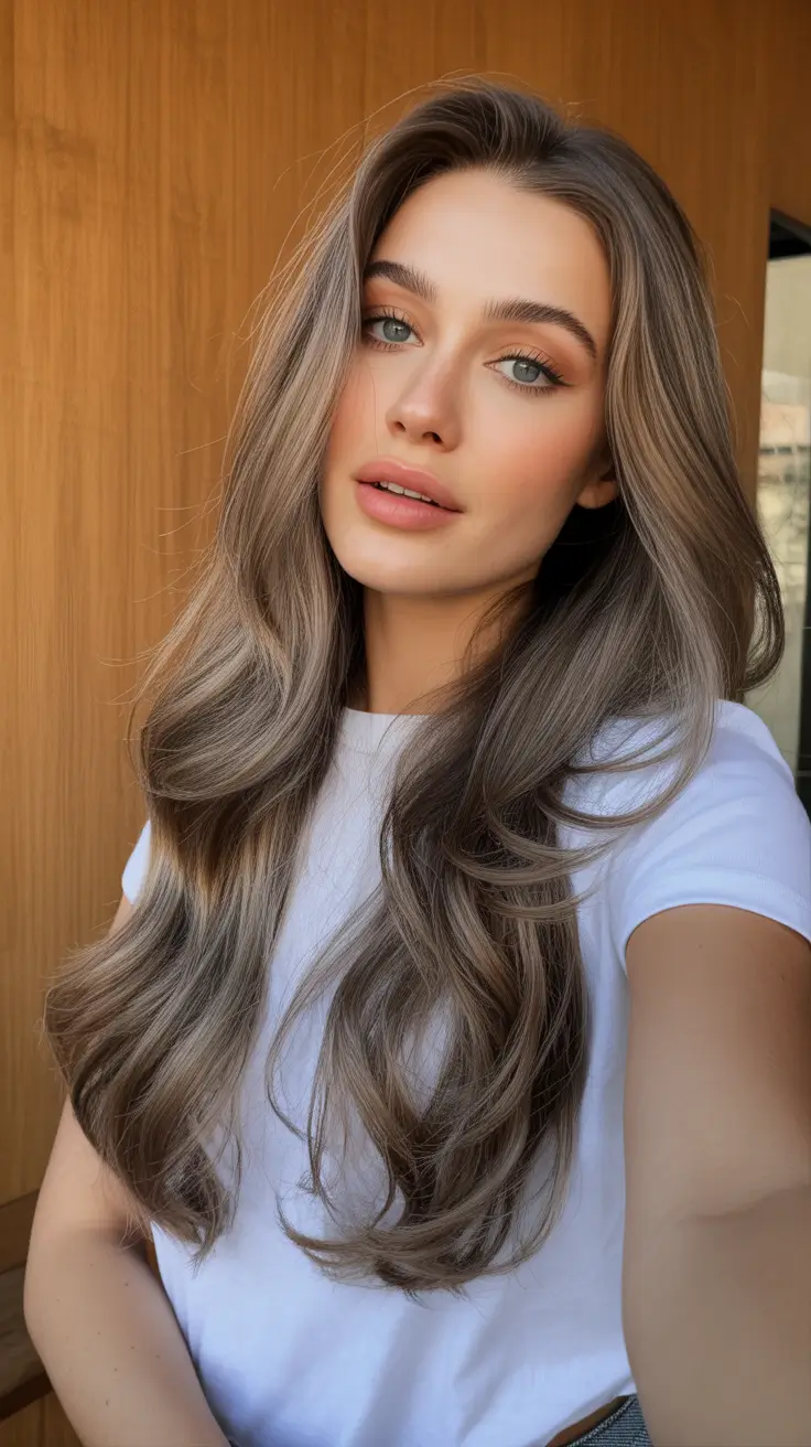 chic spring mushroom brown hair color trends 2026 + Cool-Toned Mushroom Brown With Airy Glam Waves