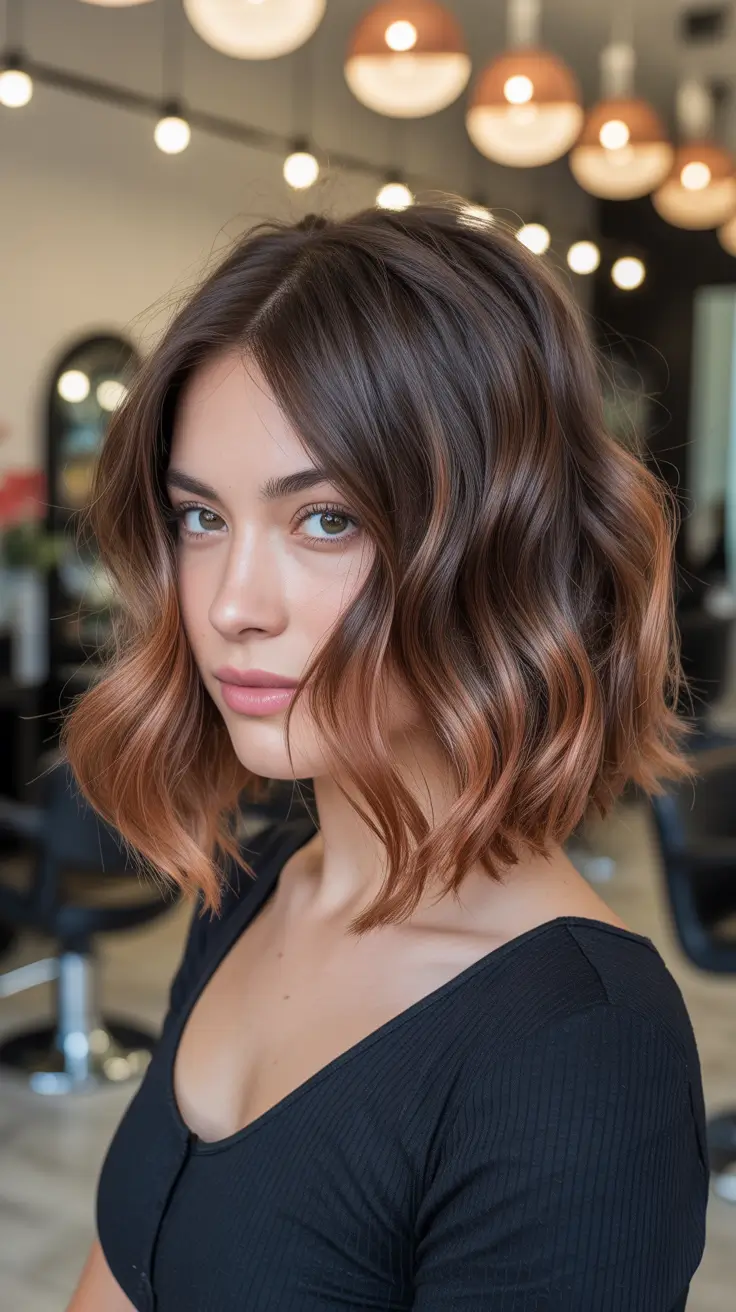 chic spring mushroom brown hair color trends 2026 + Soft-Edge Wavy Bob With Smoked Mushroom Depth