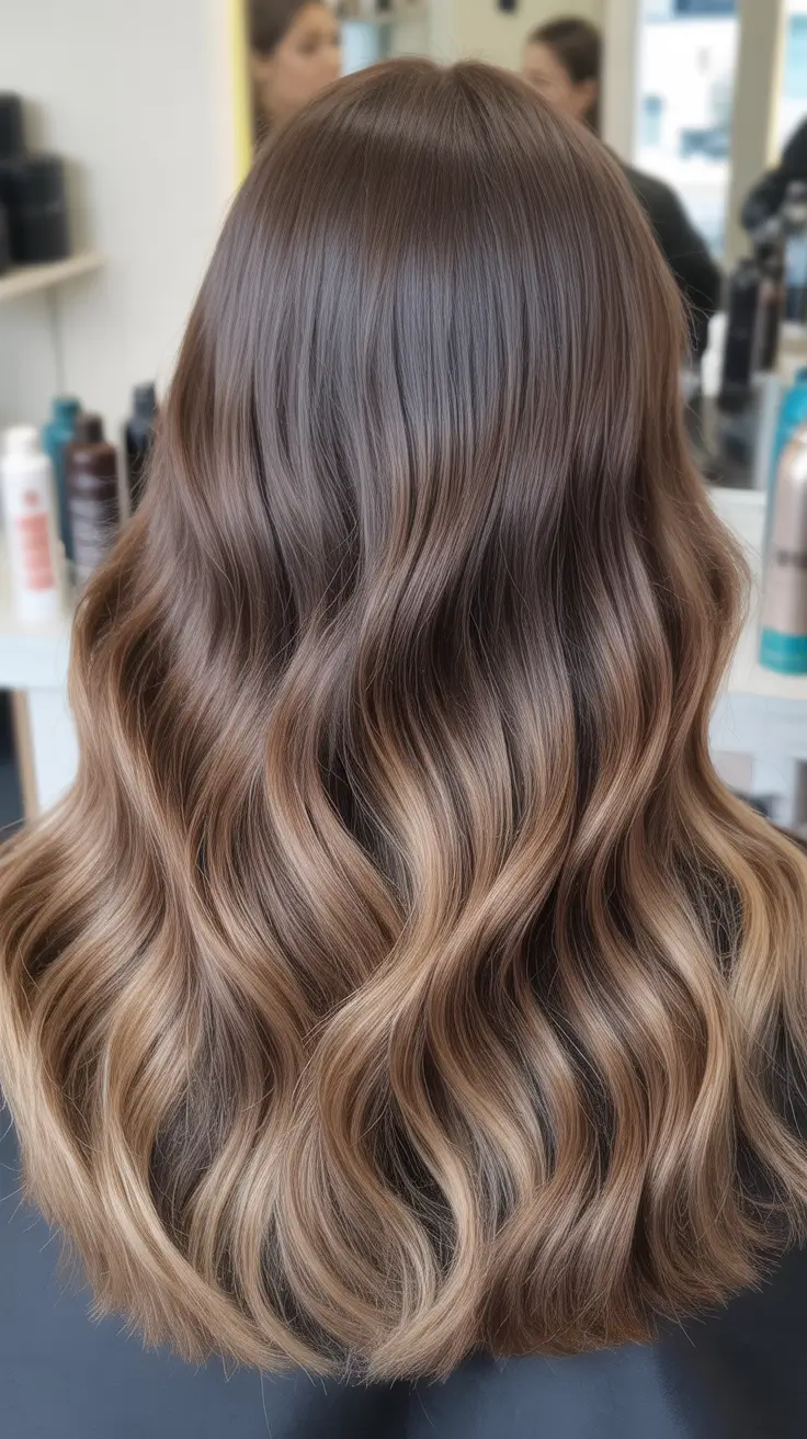 chic spring mushroom brown hair color trends 2026 + Cool Mushroom Balayage With Creamy Blonde Sweep