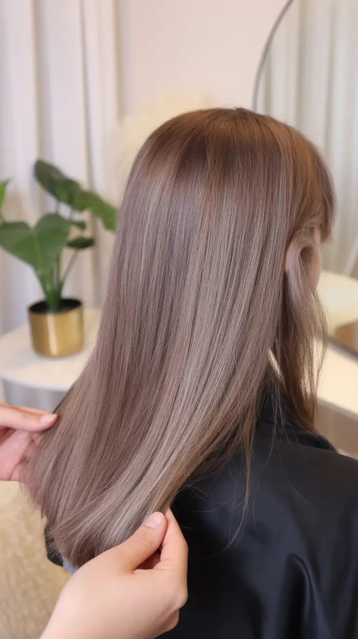 chic spring mushroom brown hair color trends 2026 + Smoky Mushroom Brown Solid With Satin-Straight Finish