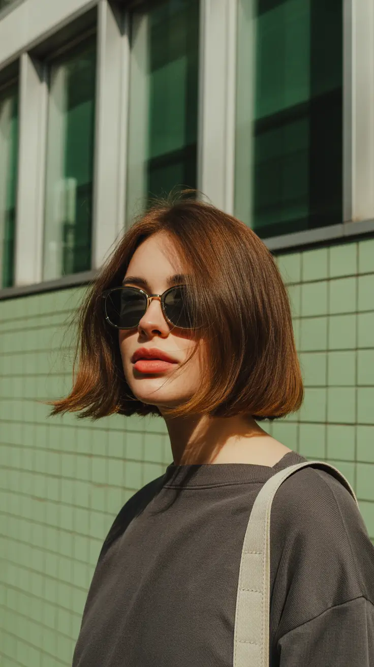 chic spring mushroom brown hair color trends 2026 + City-Sleek Mushroom Bob With A Clean Curve