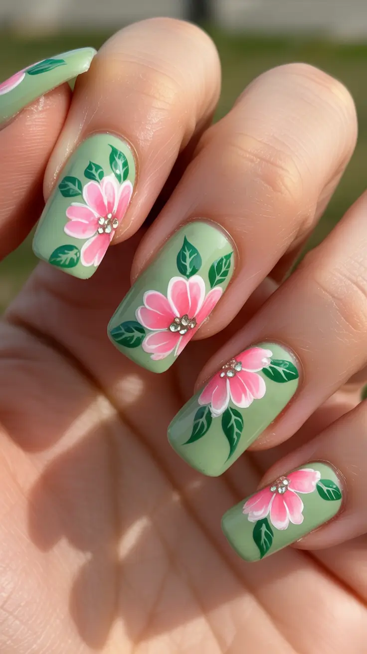 chic-spring-nail-art-trends-2026 Green Meadow Petals