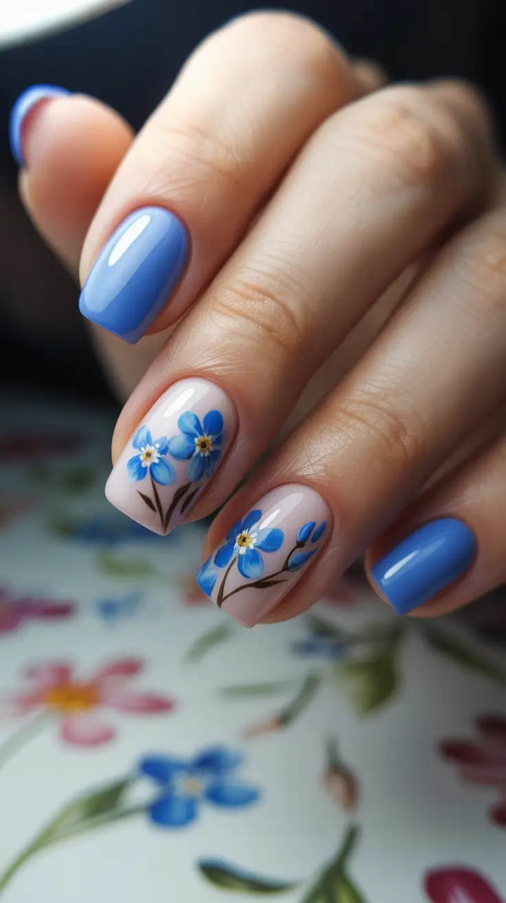 chic-spring-nail-art-trends-2026 Blue Forget-Me-Not Shorties