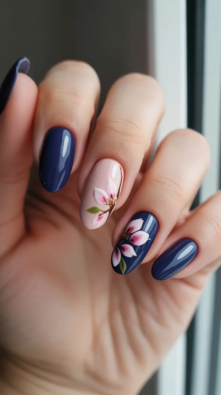 Spring Nail Art Designs Midnight Petal Elegance