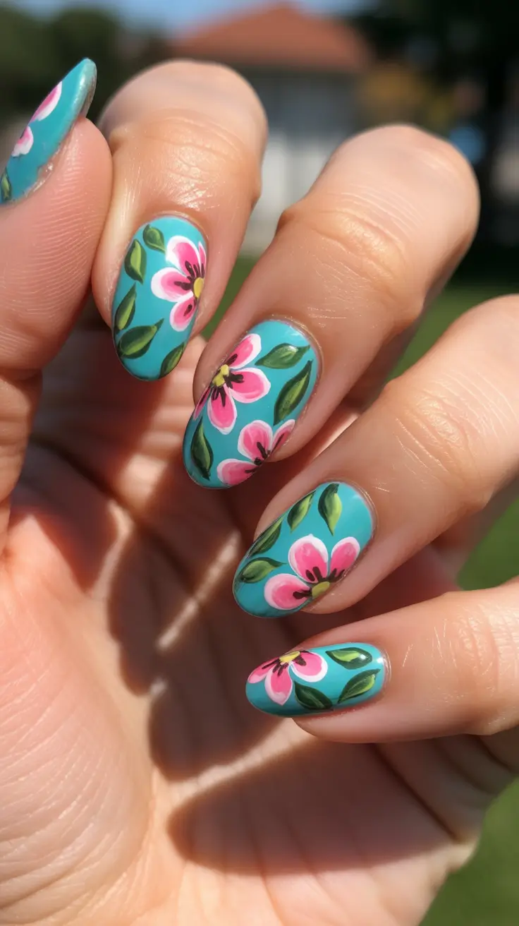 chic-spring-nail-art-trends-2026 Turquoise Spring Petals