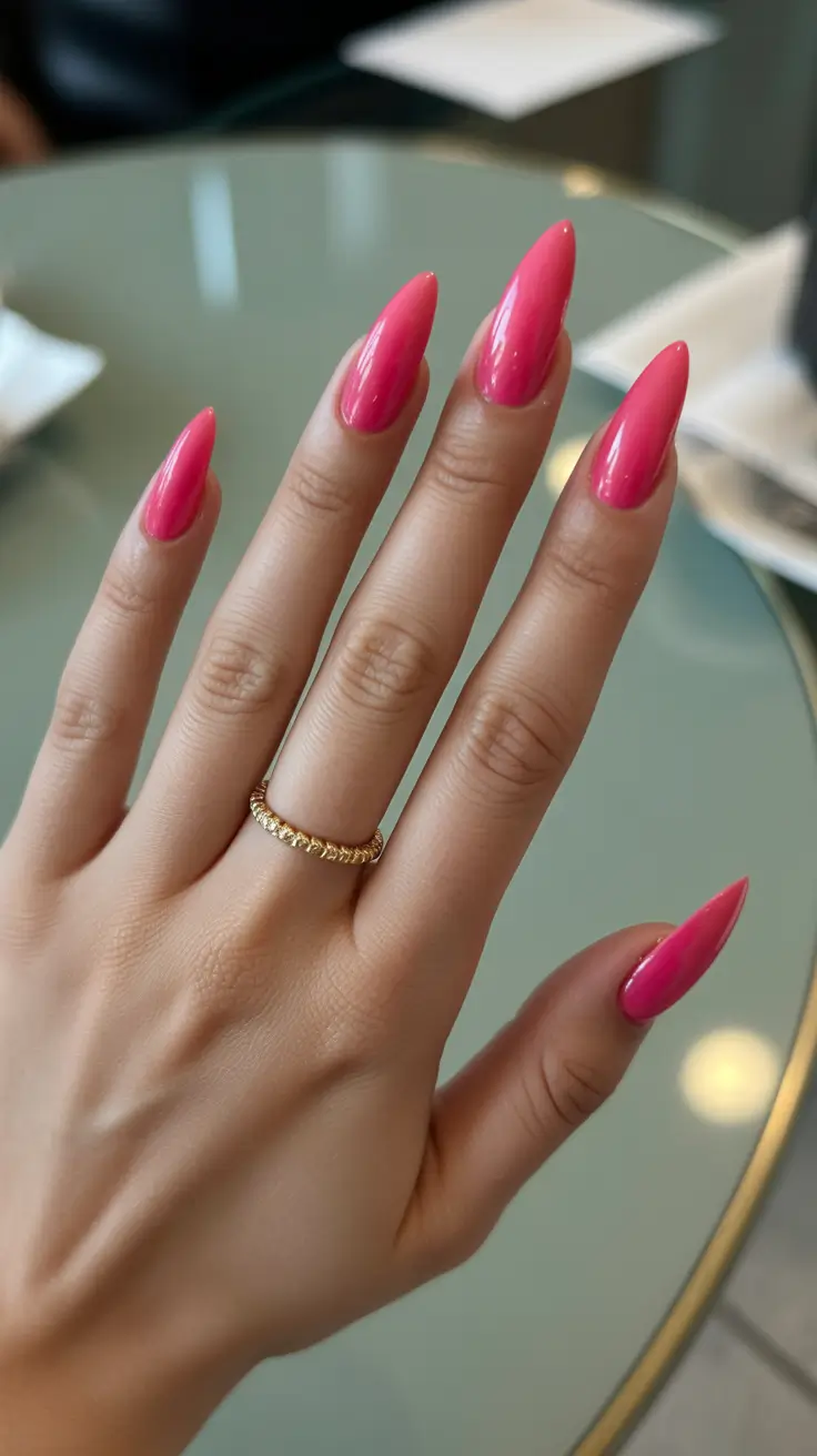 trendy spring nail colors 2026 + Hot Pink Stiletto Pop For A Trend-Forward Spring Statement