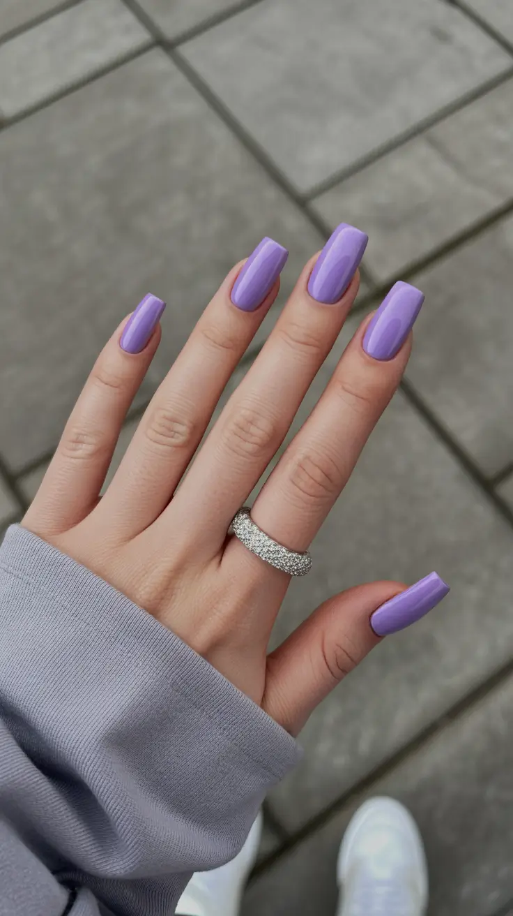 trendy spring nail colors 2026 + Lavender Gloss With A Clean, Modern Edge