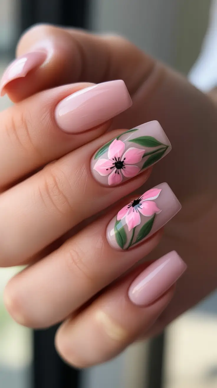 spring nails 2026 for pale skin Soft Pink Blooms On Neutral Gloss