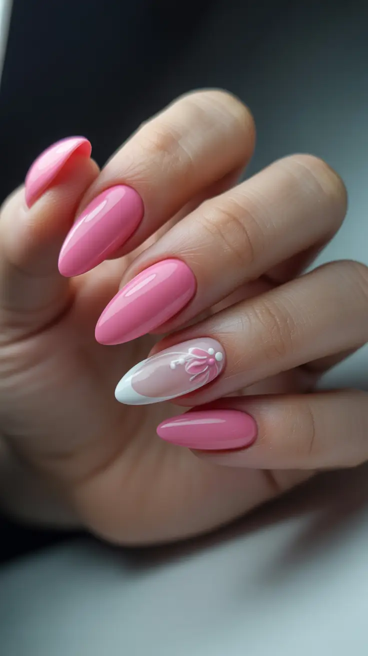 spring nails 2026 for pale skin Rose Petal Pink Almonds With Floral French Detail