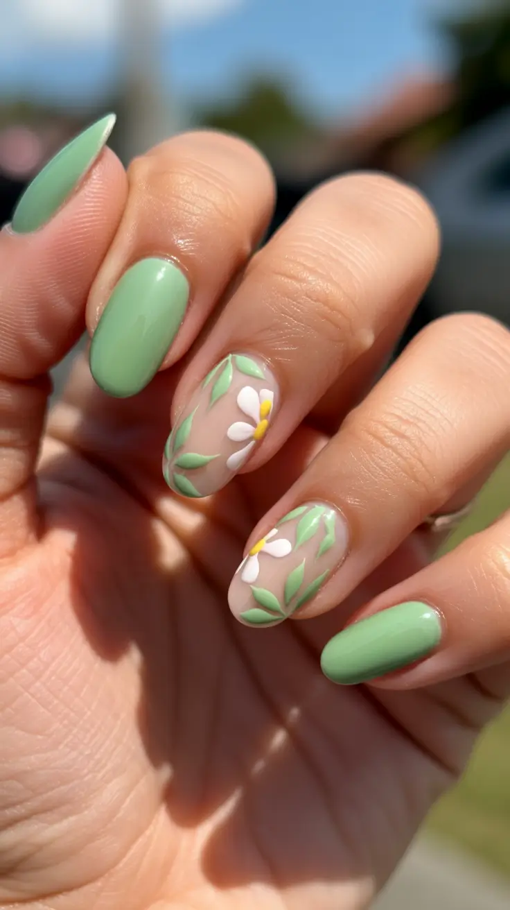 spring nails 2026 for pale skin Fresh Mint Petals And Soft Botanical Accents