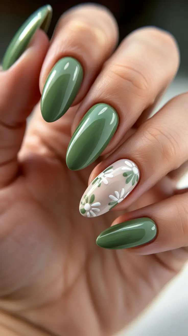 spring nails 2026 for pale skin Olive Meadows With Daisy Accents