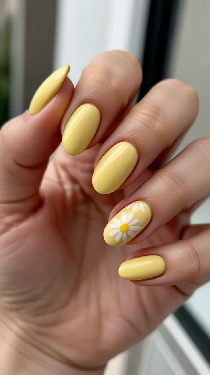 spring nails 2026 for pale skin Pastel Daisy Glow In Sunshine Yellow