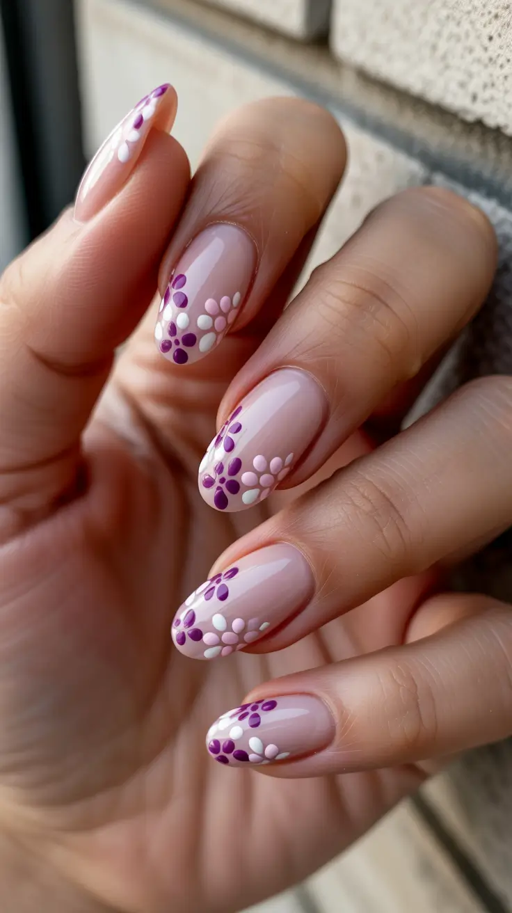 chic spring nails for pale skin 2026 Petal Tips In Purple And Pink