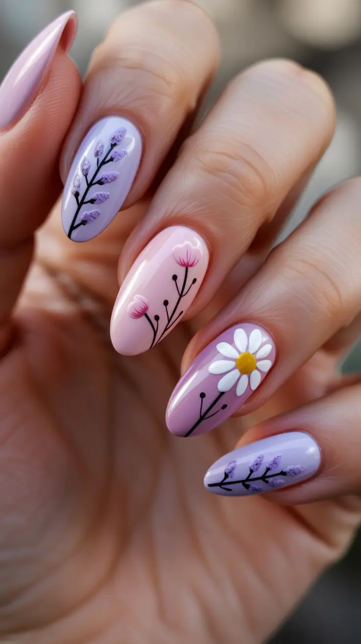 spring nails 2026 for pale skin Pastel Field Of Spring Florals