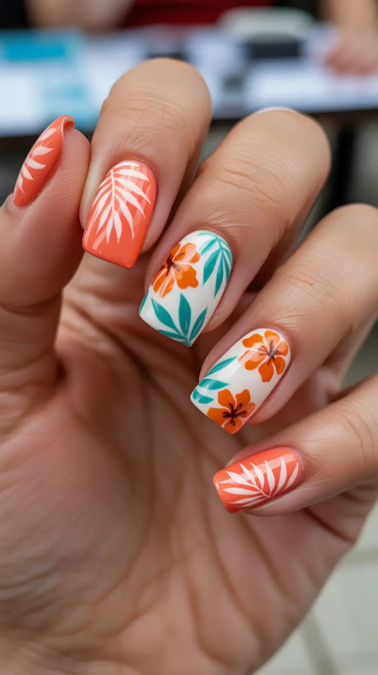 chic spring nails for pale skin 2026 Tropical Soft Squares In Citrus And Cream