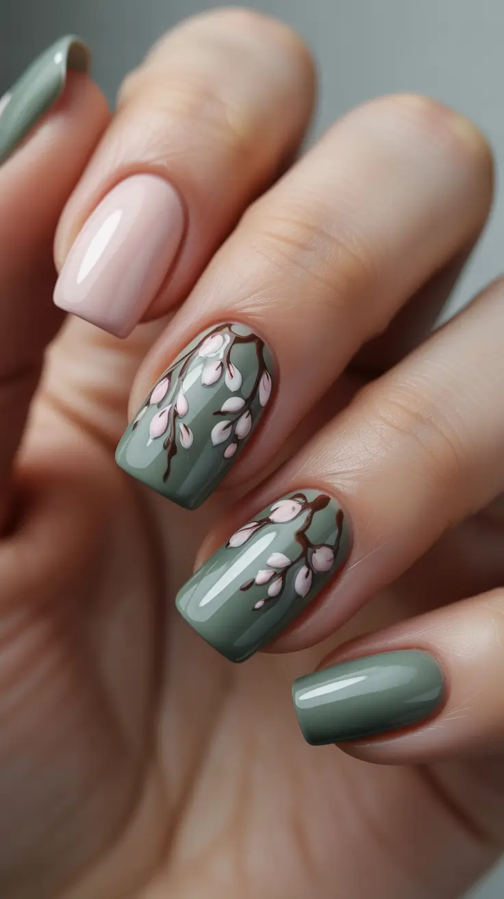 spring nails 2026 trends tan skin Olive Blossom Branches