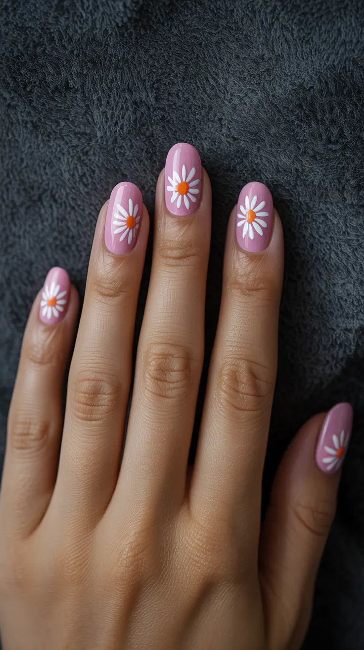 spring nails 2026 trends tan skin Daisy Pink Charm
