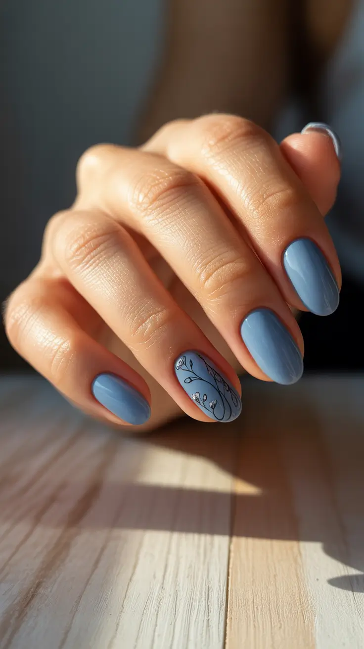 spring nails 2026 trends tan skin Soft Sky Blue Minimalist Art