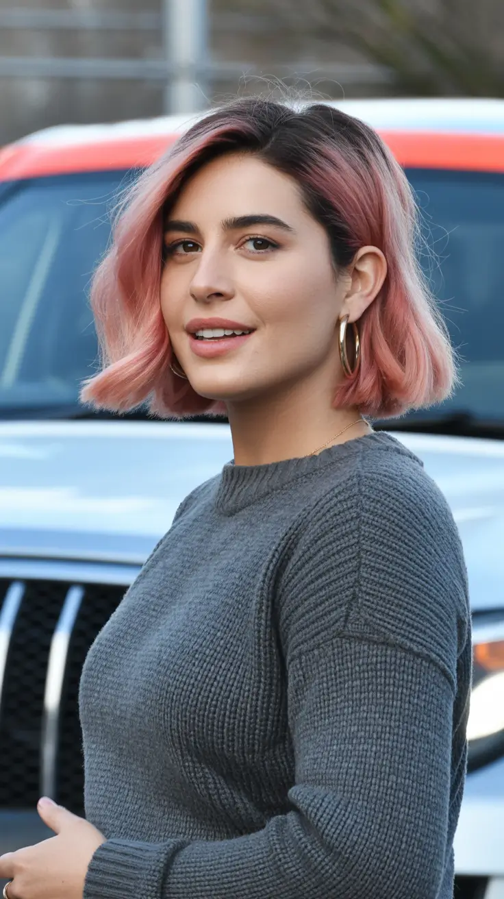 vibrant spring ombre hair color 2026 + Pink Ombre Bob With A Side Part And Glossy Finish