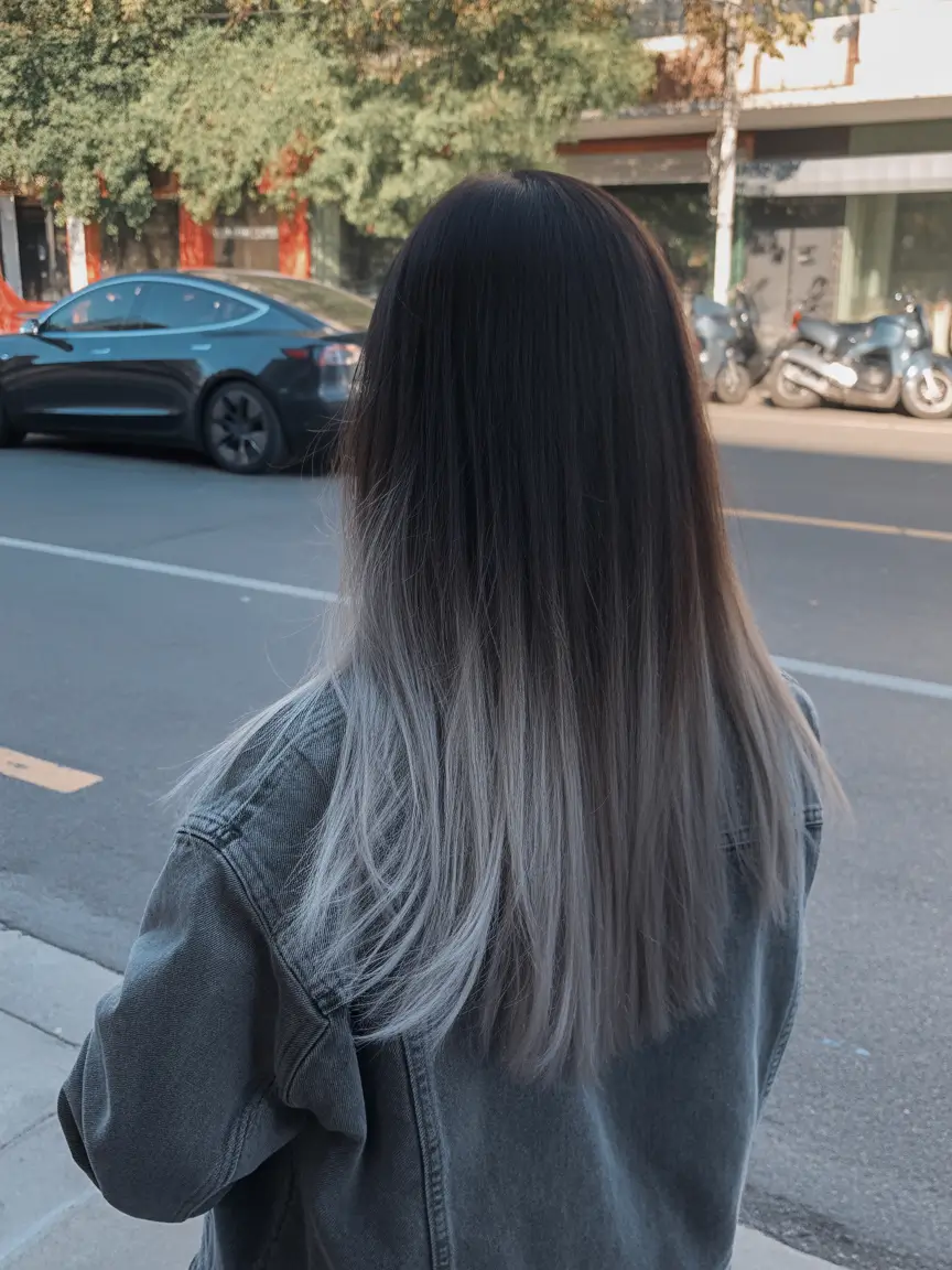 vibrant spring ombre hair color 2026 + Urban Steel Gray Ombre On Sleek Lengths