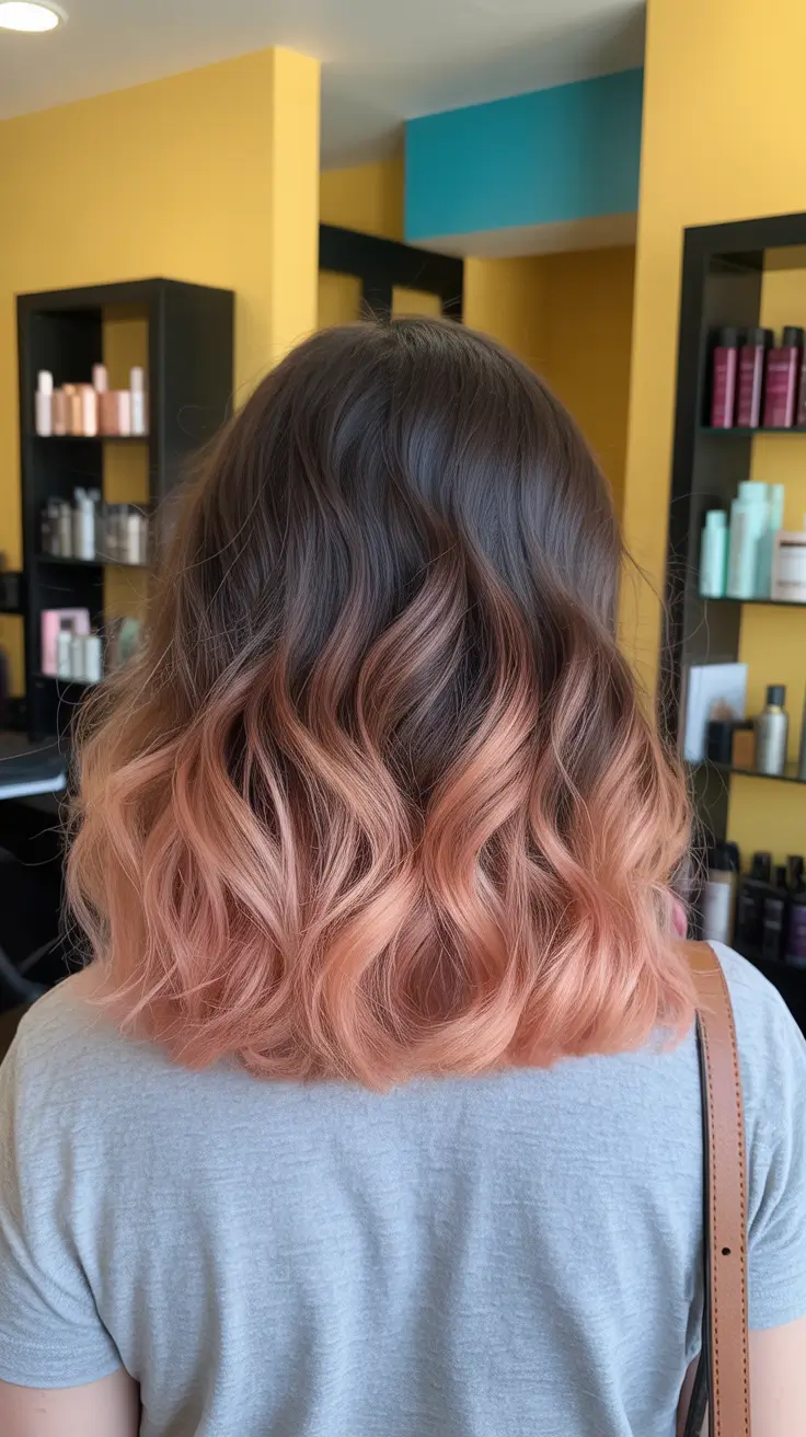 vibrant spring ombre hair color 2026 + Peachy Rose Ombre On A Short Wavy Cut
