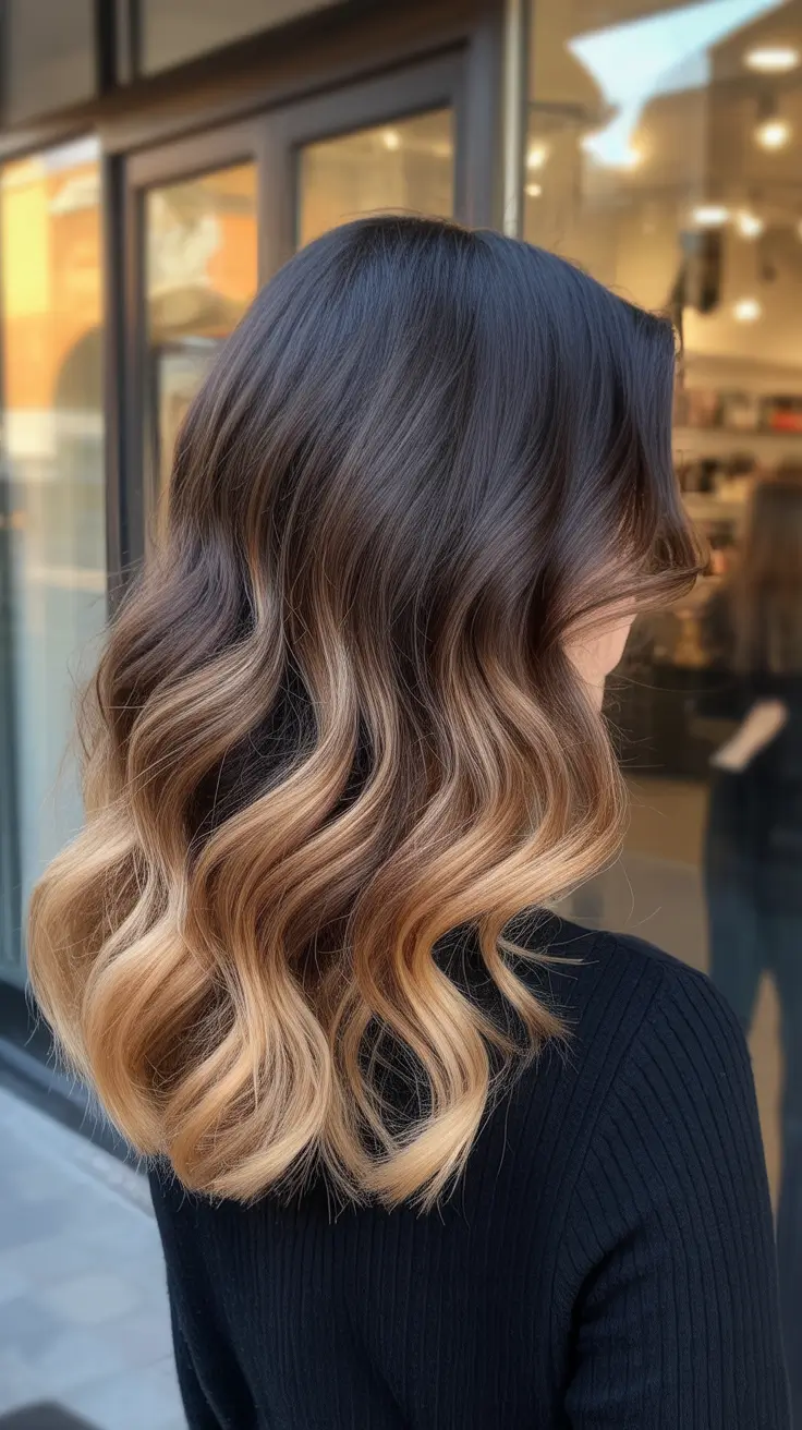 vibrant spring ombre hair color 2026 + Caramel Blonde Ends On A Brunette Base
