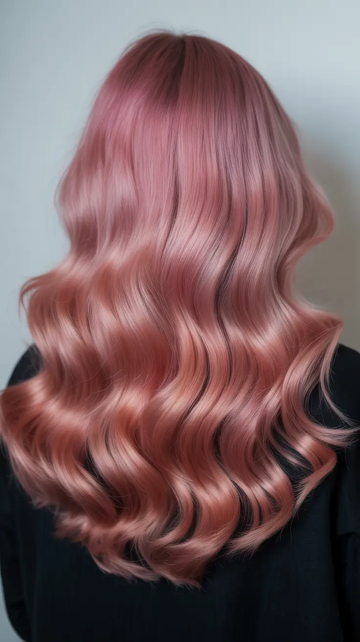 dreamy spring pink hair color ideas 2026 + Cherry Rose Waves With Glossy Dimension
