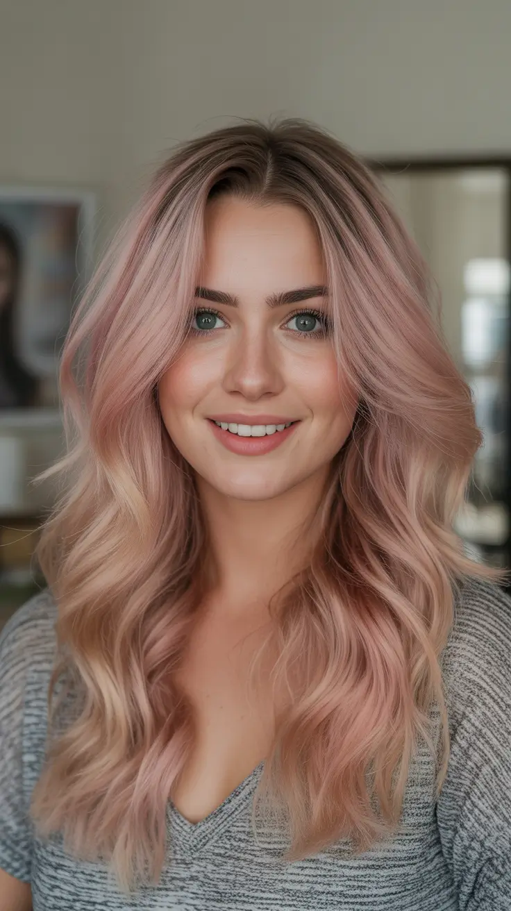 dreamy spring pink hair color ideas 2026 + Blonde With Soft Pink Veil Highlights