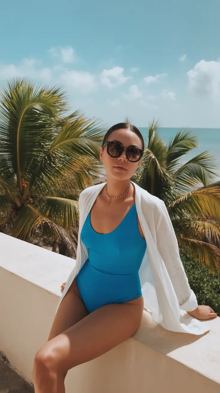 one piece swimsuit ideas summer 2026 Clean Blue Minimalism With Light Layering
