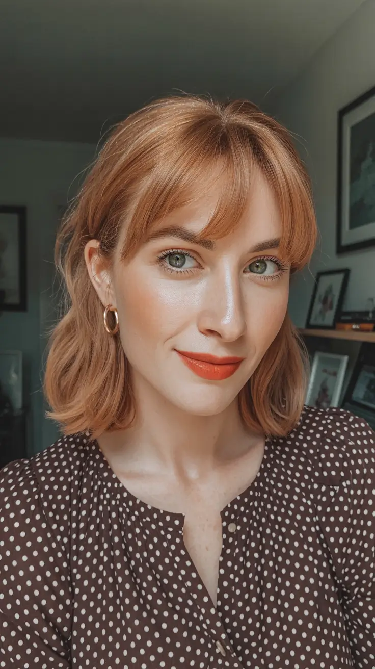 modern spring bob haircuts 2026 Soft Copper Bob With Light Bangs For Fresh Spring Energy