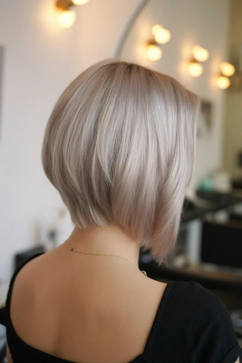 modern spring bob haircuts 2026 Precision Platinum Angled Bob With Sleek Finish