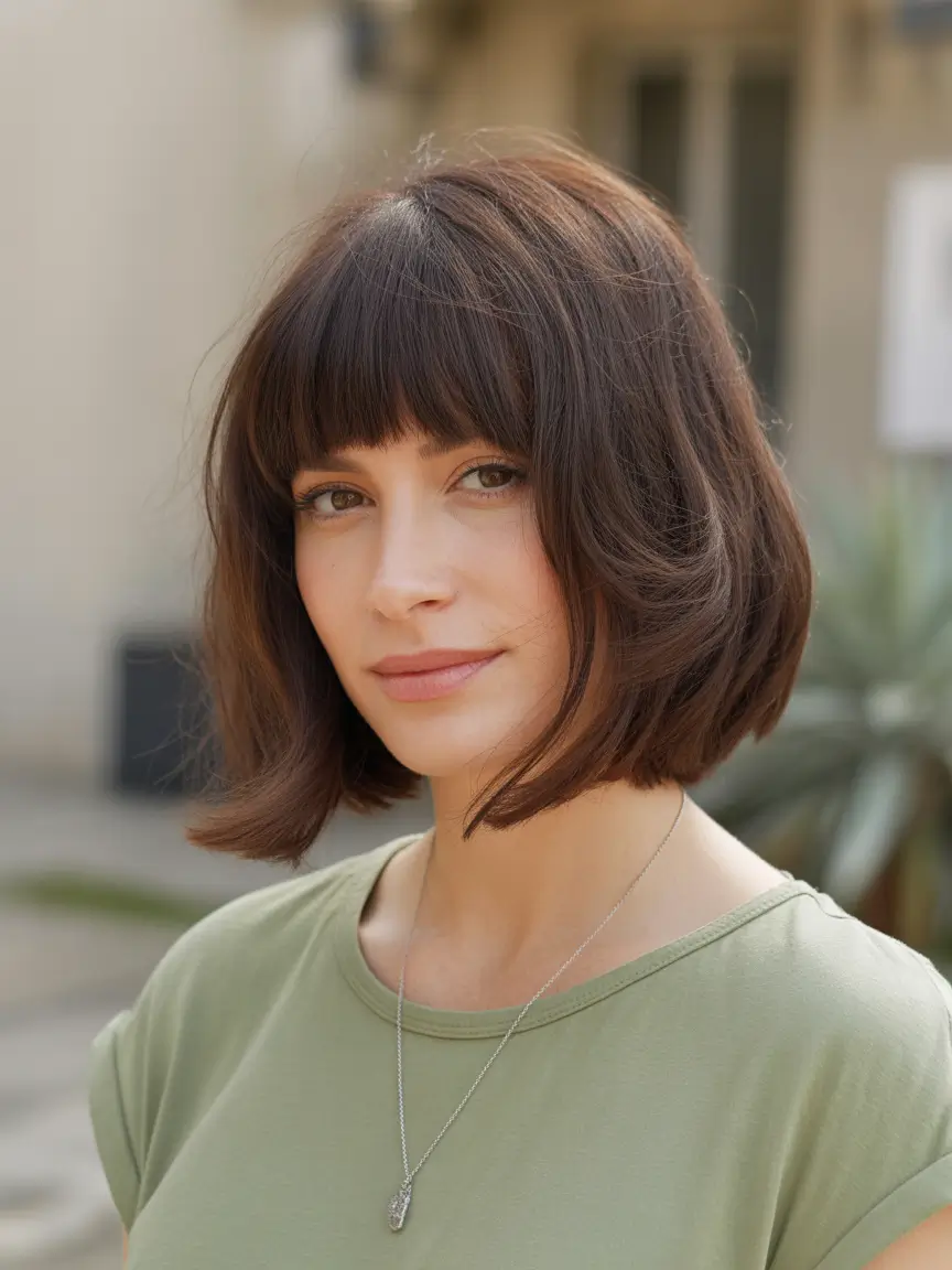 modern spring bob haircuts 2026 Classic Rounded Bob With Soft Full Bangs