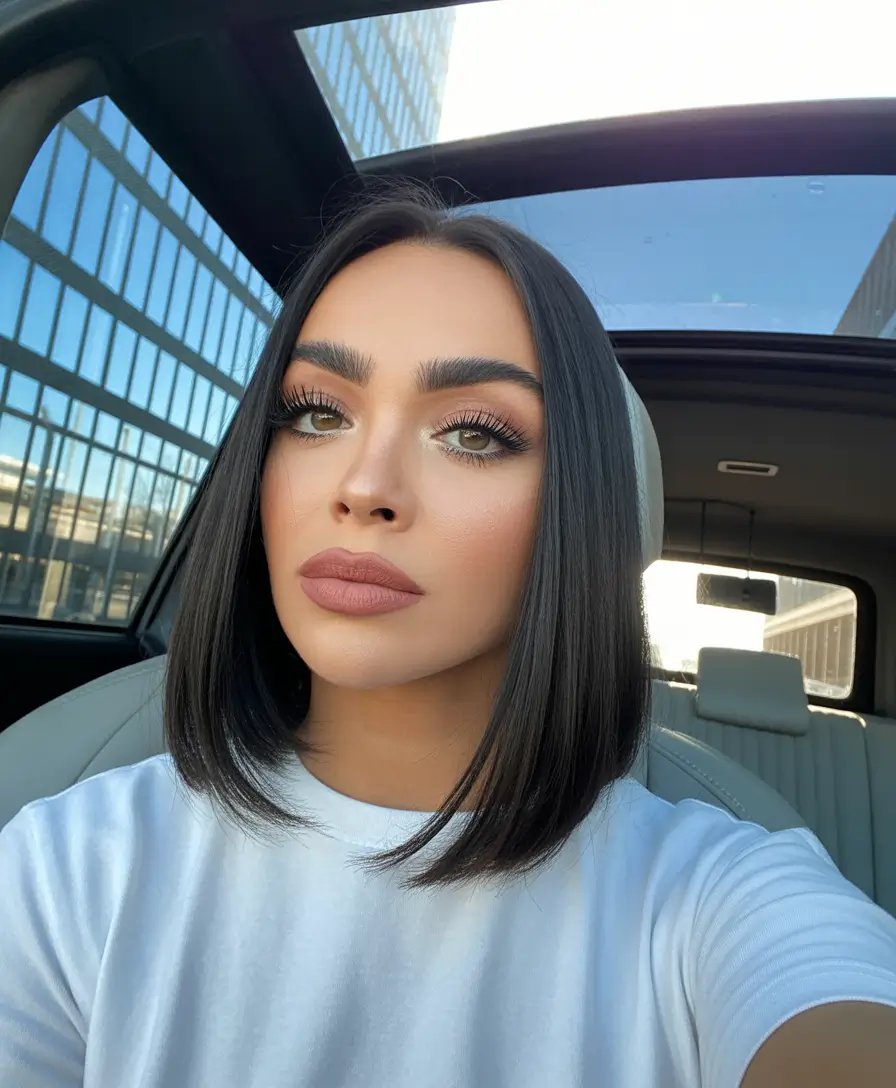 modern spring bob haircuts 2026 Sleek Dark Precision Bob With Center Part