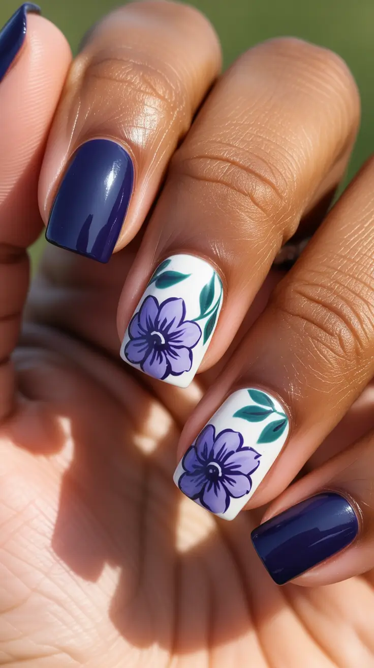 Elegant Spring Nails For Brown Skin 2026 Indigo Garden Accents