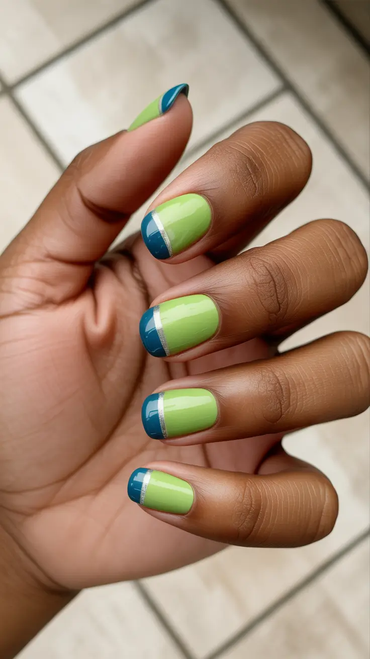Elegant Spring Nails For Brown Skin 2026 Lime And Teal French Twist