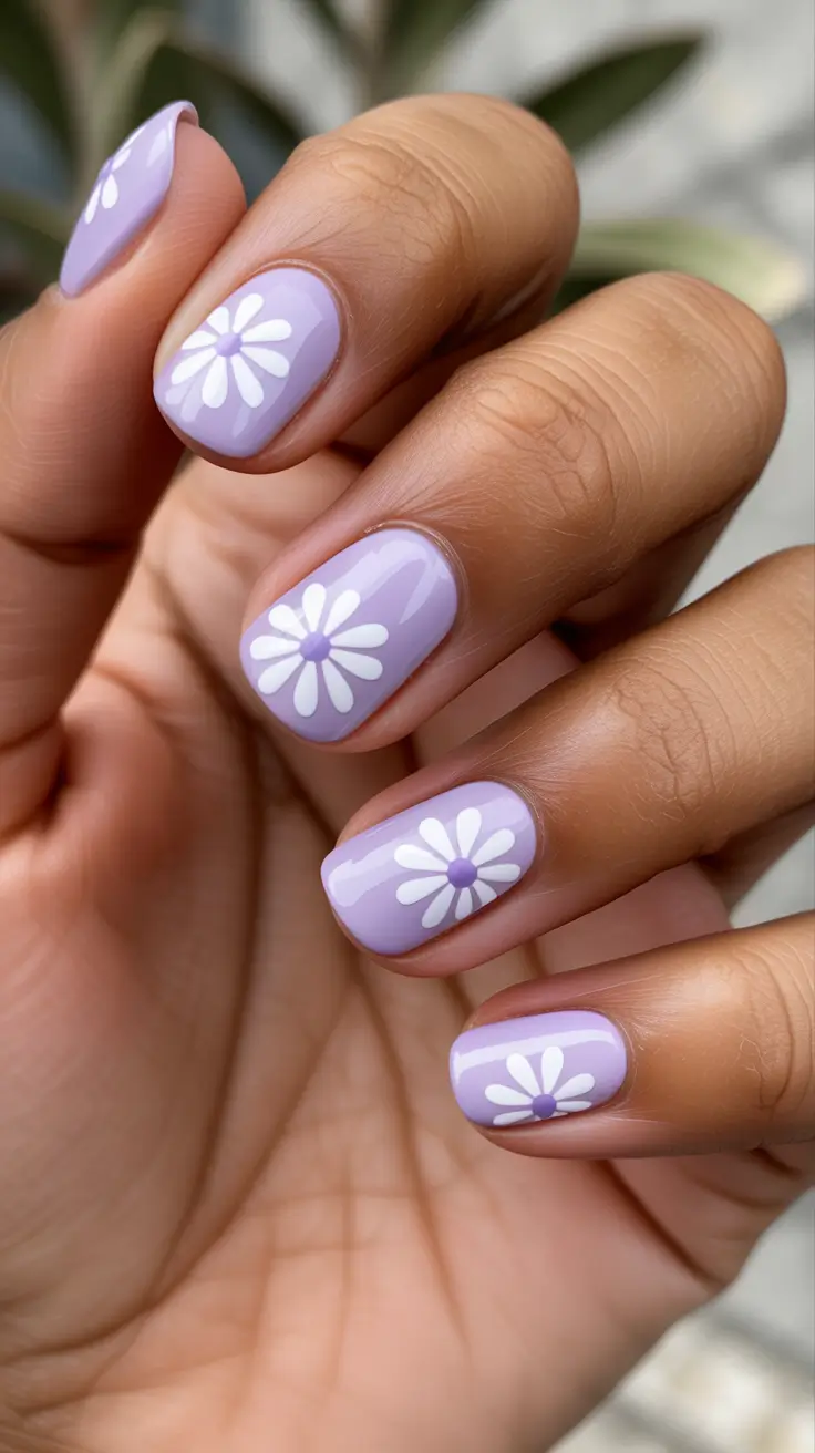 chic spring nails for dark skin 2026 Pastel Petal Dreams On Lavender