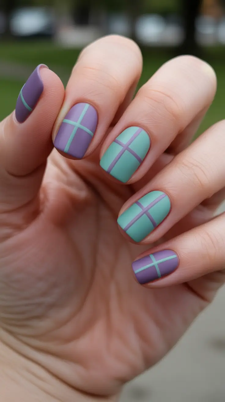 stylish spring nails simple 2026 Matte Pastel Grid Nails