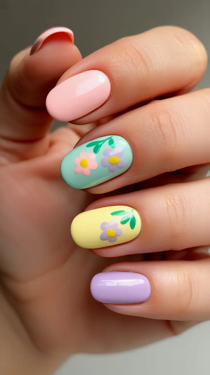 spring oval nails 2026 Pastel Mix With Cute Spring Florals