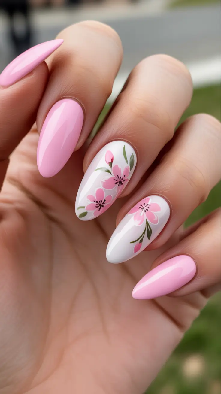romantic spring wedding nails 2026 Cherry Blossom Pink Wedding Nails