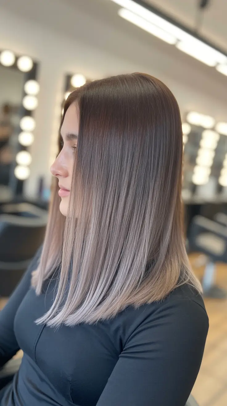 summer hair color ideas for brunettes 2026 Cool Ash Balayage On Sleek Shoulder Length Cut