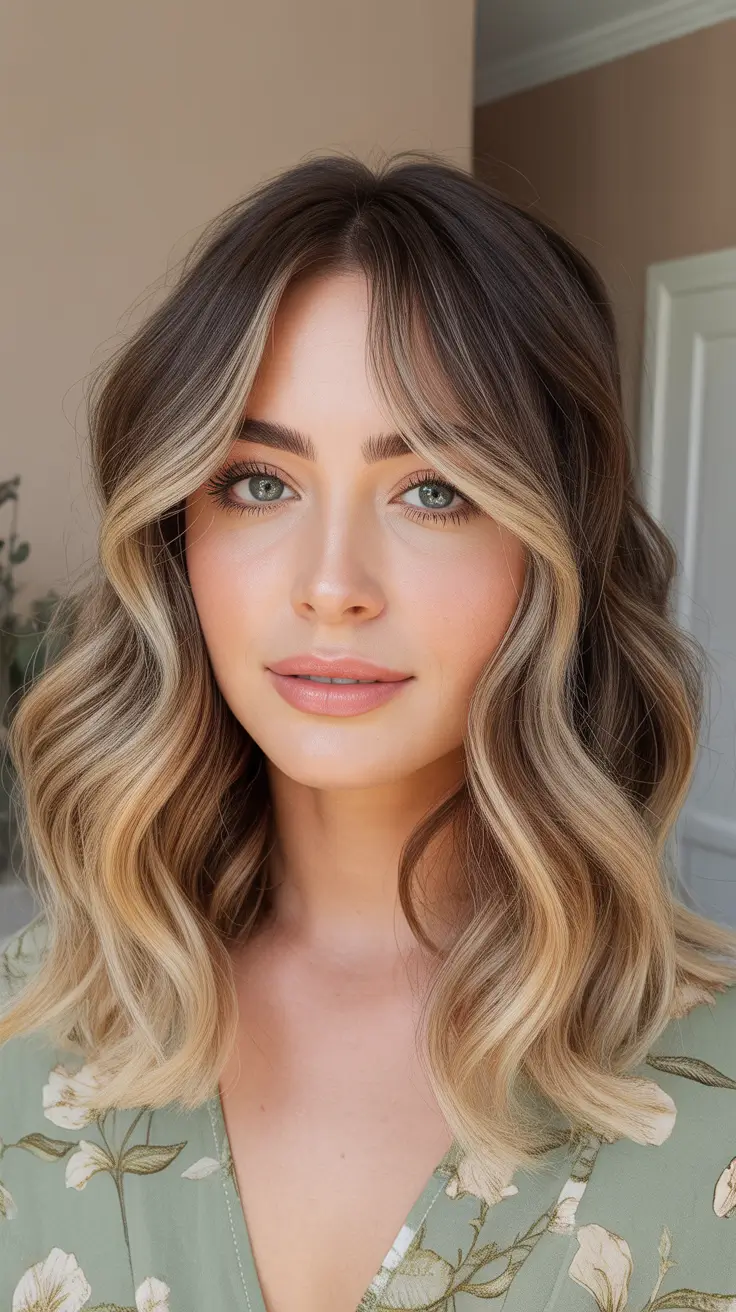 summer hair color ideas for brunettes 2026 Dimensional Blonde Balayage With Soft Waves
