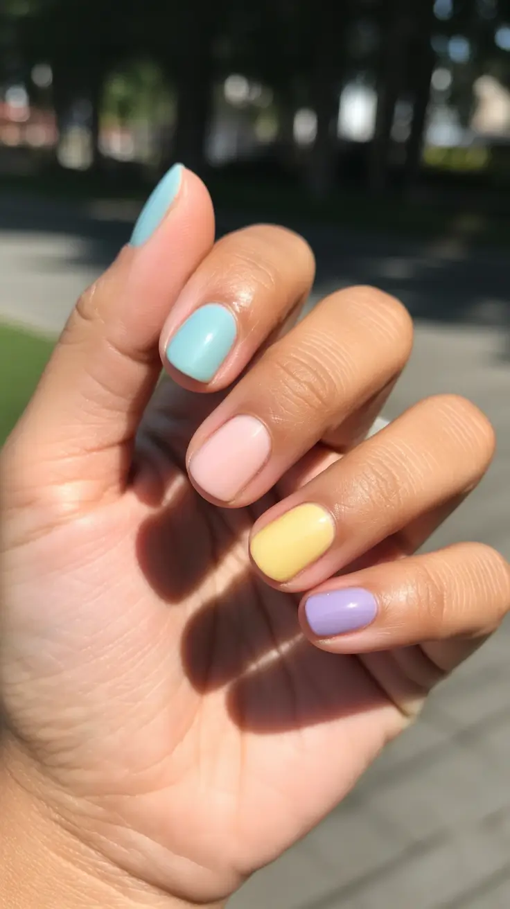 summer nail colors ideas 2026 Playful Pastel Mix For A Multi-Color Moment