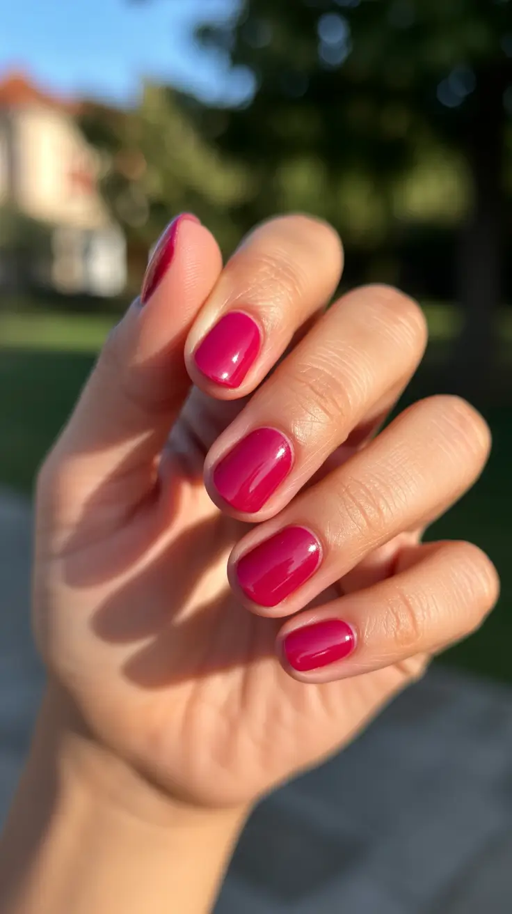 summer nail colors ideas 2026 Classic Hot Pink Short Nails With A Glossy Finish