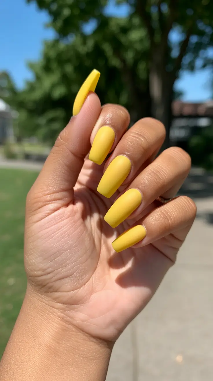 summer nail colors ideas 2026 Sunny Yellow Confidence On Square Acrylics