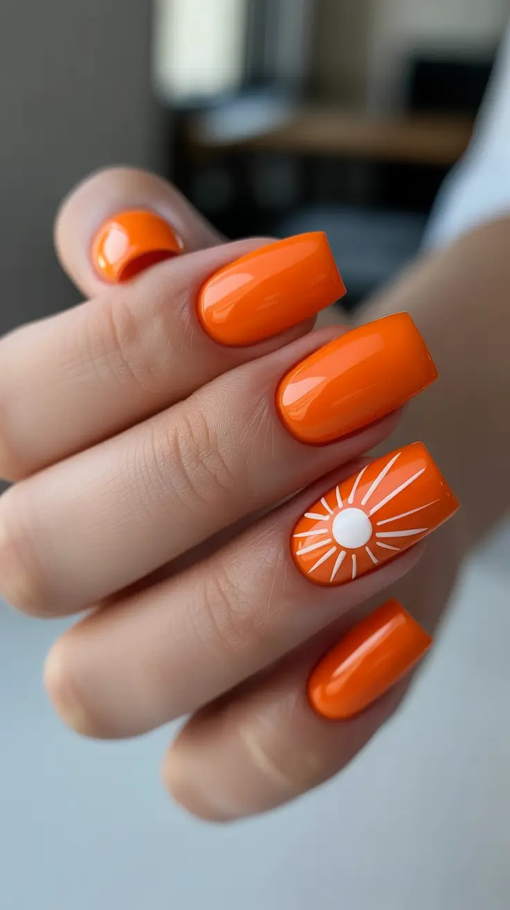 summer nail inspo 2026 Bright Orange Summer Sun Nails